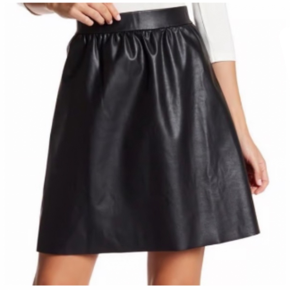 WOLFORD Black faux vegan leather high waisted a-line mini skirt